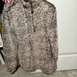 Brown Half Zip Sherpa Jacket